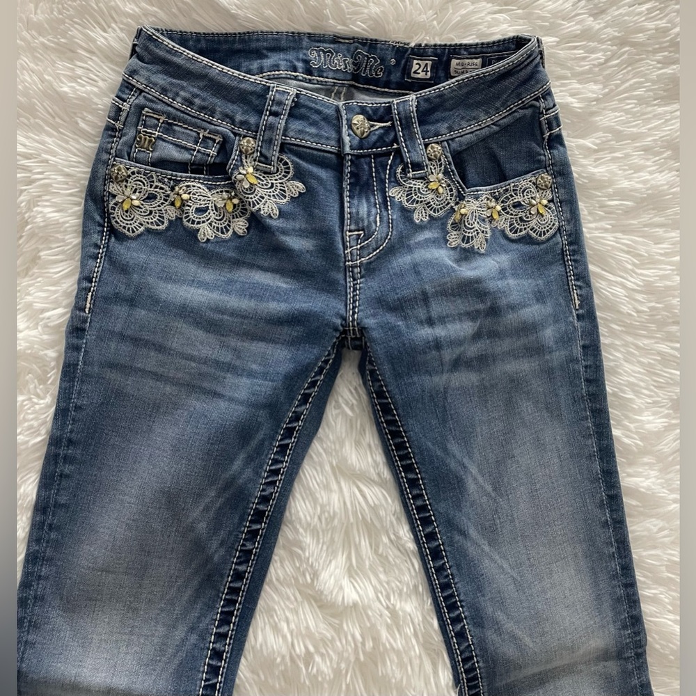 Miss Me Blue Flare Jeans with Embroidery - Picture 3 of 6
